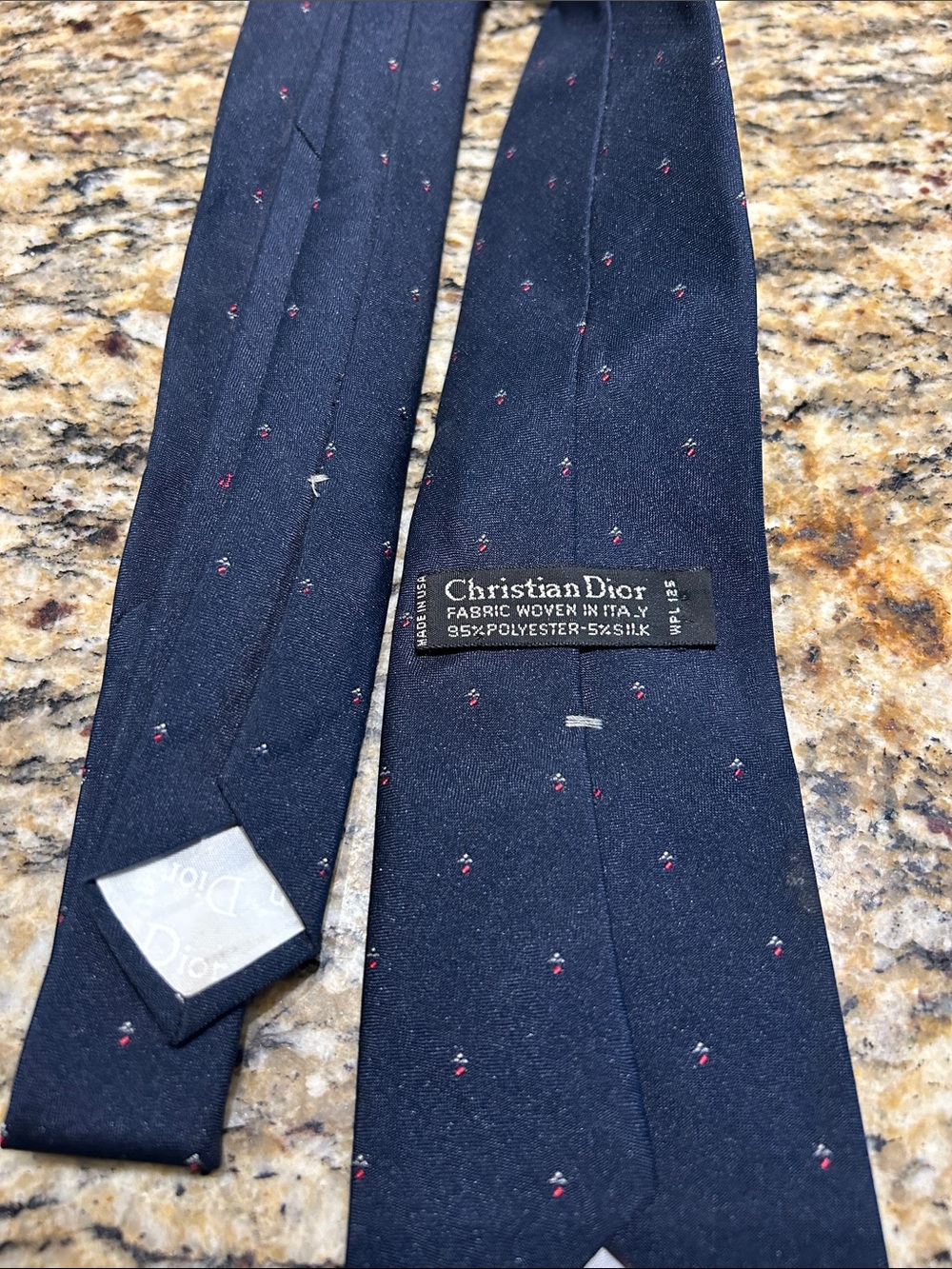 Christian Dior Navy Blue Tie with Small Red Dot Motif